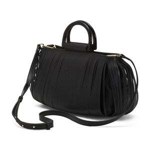 VIOLA CASTELLANI Made In Italy Leather Shredded Satchel in Black